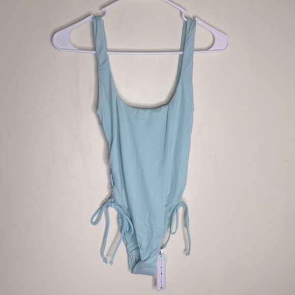 The Bikini‎ Lab Aqua Blue High Leg Tie One Piece Swimsuit - Picture 1 of 12